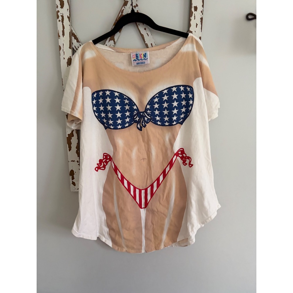 My Bikini USA Flag Illusion Tee All Over Print One Size L.A. Imprints Funny 90s